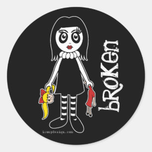 Broken Goth Doll Ronde Sticker