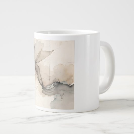 "Broken Grid" Japandi Linen Pattern | Faded Wabi-S Grote Koffiekop (Voorkant rechts)