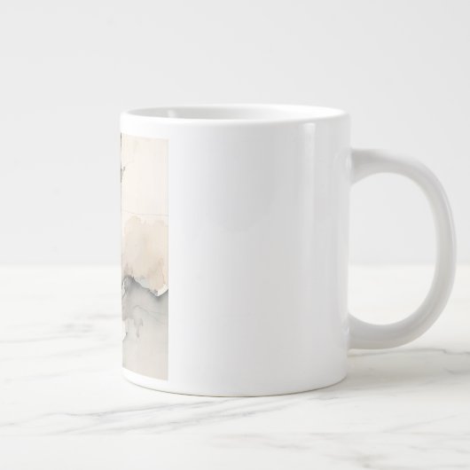 "Broken Grid" Japandi Linen Pattern | Faded Wabi-S Grote Koffiekop (Rechts)