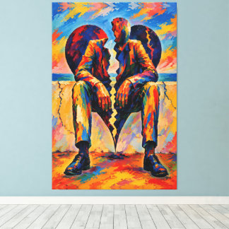 Broken Heart by the Sea – Fauvist Symbolic Paintin Canvas Afdruk