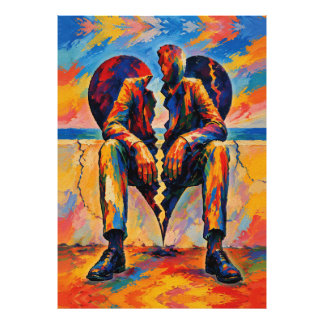 Broken Heart by the Sea – Fauvist Symbolic Paintin Foto Afdruk