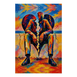 Broken Heart by the Sea – Fauvist Symbolic Paintin Perfect Poster