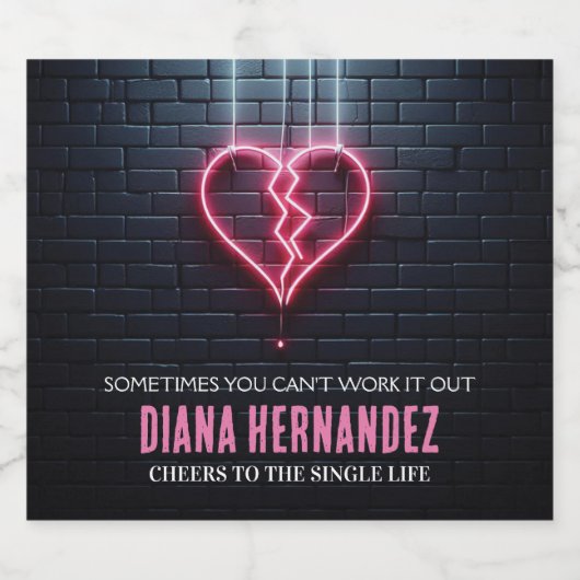 Broken Heart Divorce Party Sparkling Wijnetiket (Enkel label)