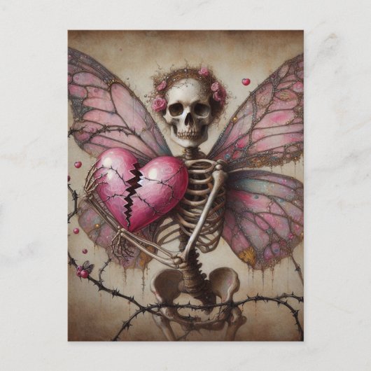 Broken Heart Skelet Fairy Briefkaart (Voorkant)