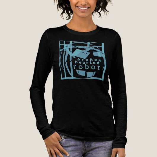 "Broken-hearted Robot" Aqua Blue Humorous Design Tri-Blend Shirt (Voorkant)