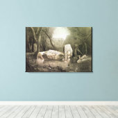 Broken Mayan idol op Copan, Guatemala Canvas Afdruk (Insitu (Houten vloer))