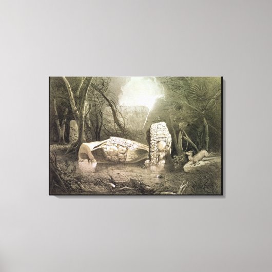 Broken Mayan idol op Copan, Guatemala Canvas Afdruk (Voorkant)