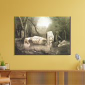 Broken Mayan idol op Copan, Guatemala Canvas Afdruk (Insitu (Woonkamer))