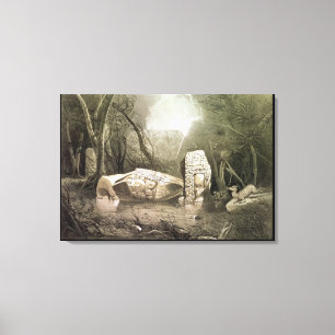 Broken Mayan idol op Copan, Guatemala Canvas Afdruk
