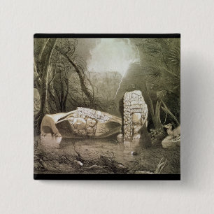 Broken Mayan idol op Copan, Guatemala Vierkante Button 5,1 Cm
