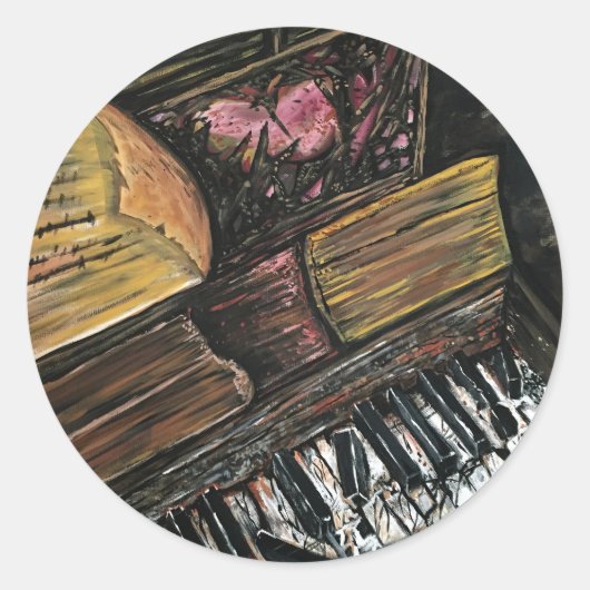 Broken Piano Ronde Sticker (Voorkant)