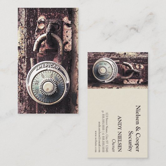 Broken Rusty American Padlock Security Business Visitekaartje (Voorkant / Achterkant)