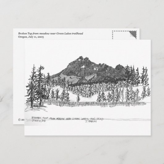 Broken Top van weide in de buurt van Green Lakes t Briefkaart (Voorkant / Achterkant)
