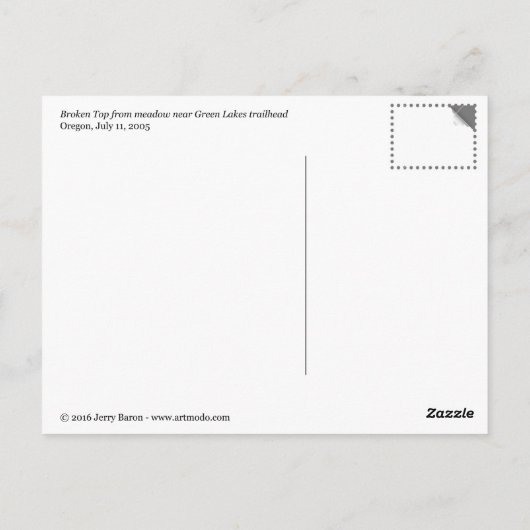 Broken Top van weide in de buurt van Green Lakes t Briefkaart (Achterkant)