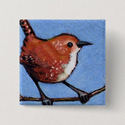 BROLEN, VOGELS, KLEURENPENCIL VIERKANTE BUTTON 5,1 CM (Voorkant)