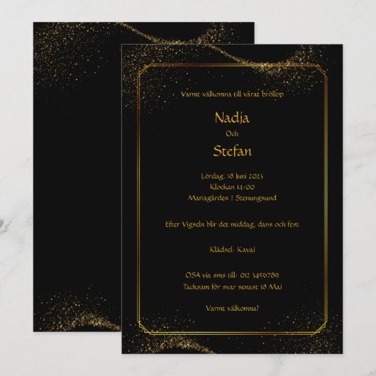 Bröllopsinbjudan, Allt i ett, inbjudan, OSA & info Kaart (Voorkant / Achterkant)