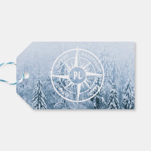 Brombalmonogram wintersparren cadeaulabel (Achterkant Horizontaal)