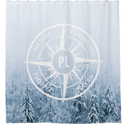 Brombalmonogram wintersparren douchegordijn (Voorkant)