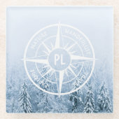 Brombalmonogram wintersparren glazen onderzetter (Voorkant)