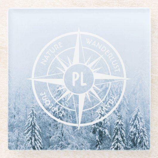 Brombalmonogram wintersparren glazen onderzetter (Voorkant)