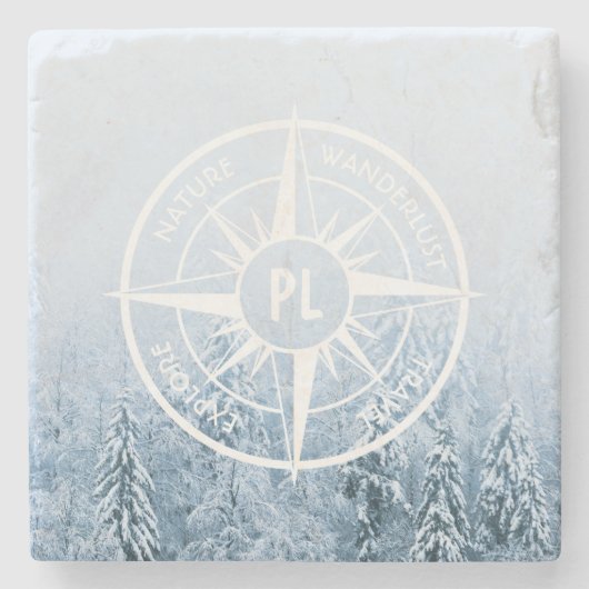 Brombalmonogram wintersparren stenen onderzetter (Voorkant)