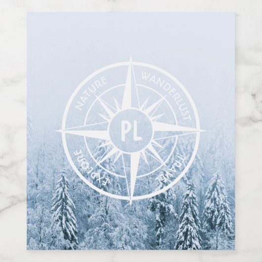 Brombalmonogram wintersparren wijn etiket (Enkel label)