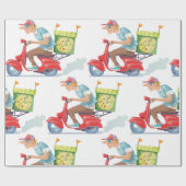 Bromfiets Pizza Levering Cadeaupapier (Vlak)