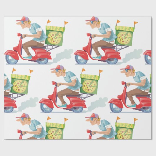 Bromfiets Pizza Levering Cadeaupapier (Vlak)