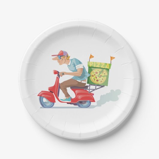 Bromfiets Pizza Levering Papieren Bordje (Voorkant)