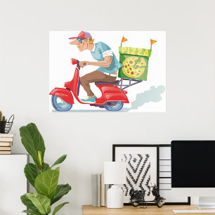 Bromfiets Pizza Levering Poster