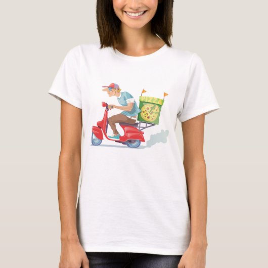Bromfiets Pizza Levering T-shirt (Voorkant)