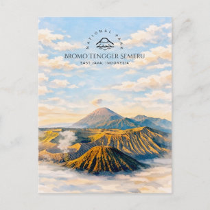 Bromo Tengger Semeru Aquarel Berglandschap Feestdagenkaart