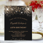 Bron: Birthday Black Glitter sparkle chic<br><div class="desc">Een moderne,  stijlvolle en glamoureuze uitnodiging voor een 40e (of om het even welke leeftijd) verjaardagsfeestje. Een zwarte achtergrond versierd met faux glitter en sparkle. De naam wordt geschreven met een modern gouden gekleurd handgeschreven stijlmanuscript met letters. Pas je partijgegevens aan en voeg deze toe.</div>