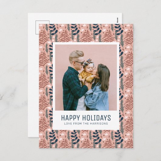 Bron: Bron: Whimsical Scandi Pink Foliage Pattern Feestdagenkaart (Voorkant / Achterkant)