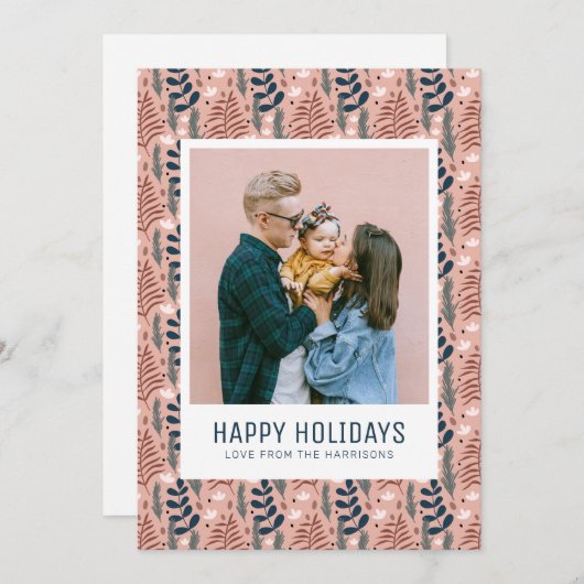 Bron: Bron: Whimsical Scandi Pink Foliage Pattern Feestdagenkaart (Voorkant / Achterkant)