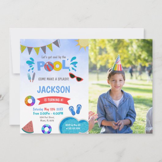 Bron: Sunglass Blue Cloud Pool Birthday Invitation Kaart (Voorkant)