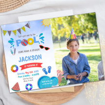 Bron: Sunglass Blue Cloud Pool Birthday Invitation