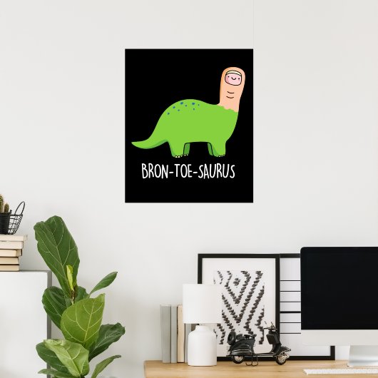 Bron-toe-saurus Funny Dinosaur Pun Dark BG Poster (Thuiskantoor)