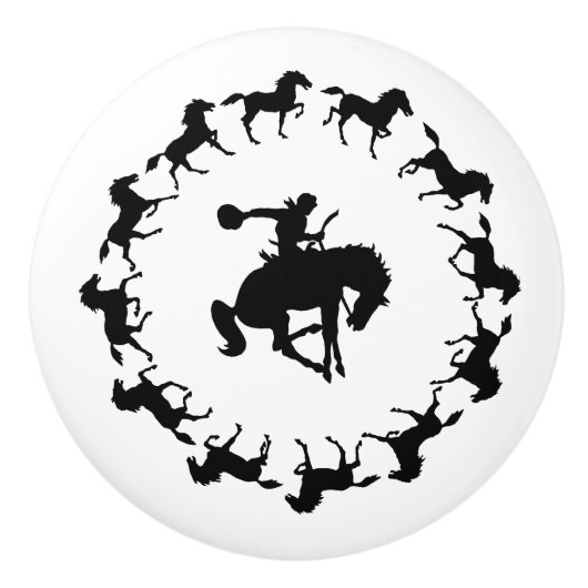Bronc Cowboy Rider Drawer Pull Keramische Knop (Voorkant)