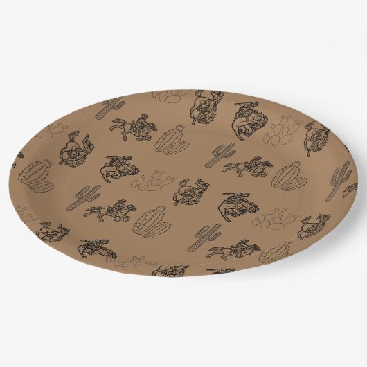 Bronc Cowboys en Cactus Paper Party Bord (Gekanteld)