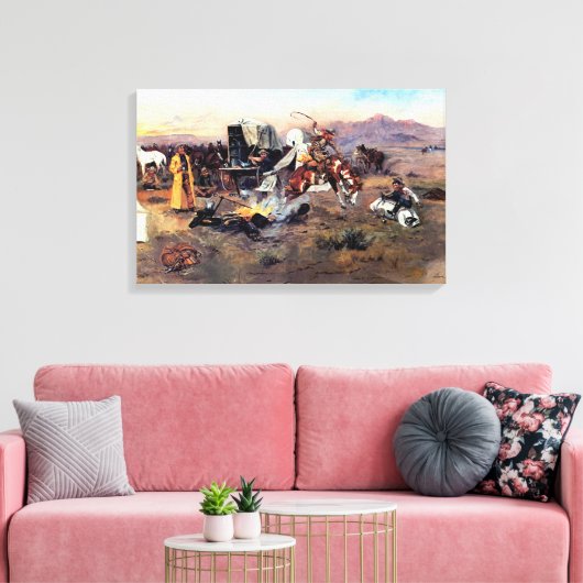 Bronc in Koe Camp door Charles M. Russell Canvas Afdruk (Insitu (Woonkamer))