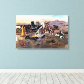 Bronc in Koe Camp door Charles M. Russell Canvas Afdruk (Insitu (Houten vloer))