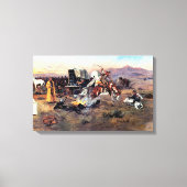Bronc in Koe Camp door Charles M. Russell Canvas Afdruk (Voorkant)