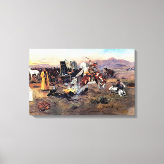 Bronc in Koe Camp door Charles M. Russell Canvas Afdruk
