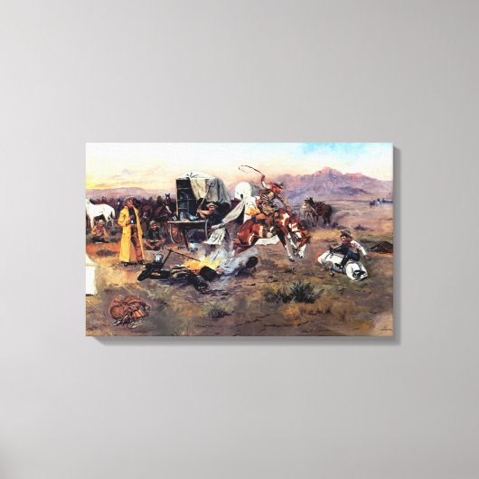 Bronc in Koe Camp door Charles M. Russell Canvas Afdruk (Voorkant)
