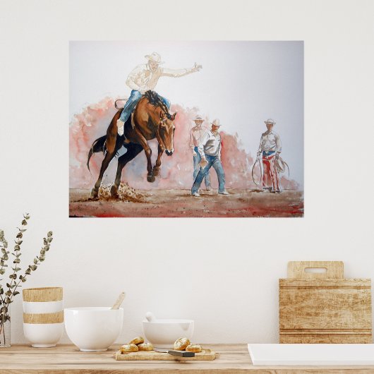 Bronc Riding Cowboy Poster (Keuken)