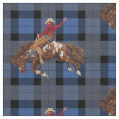 Bronco Busting Rodeo Cowboy op Blue Plaid Stof (Close Up)