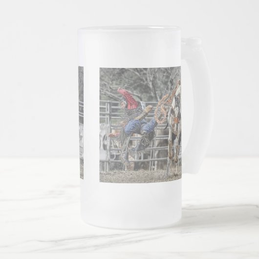 Bronco Rider Frosted Stein Matglas Bierpul (Voorkant rechts)