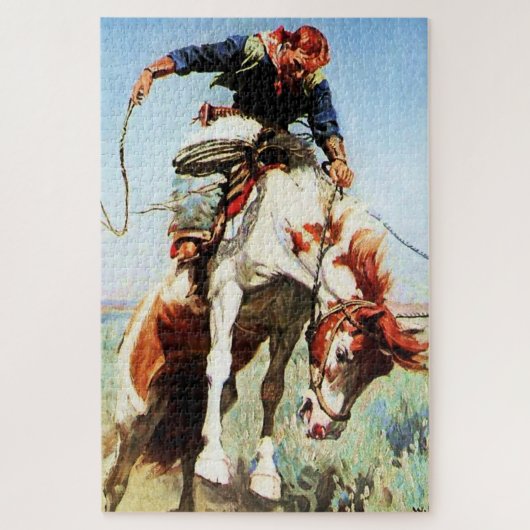 "Bronco Rider" Westerne kunst van W Herbert Dunton Legpuzzel (Verticaal)