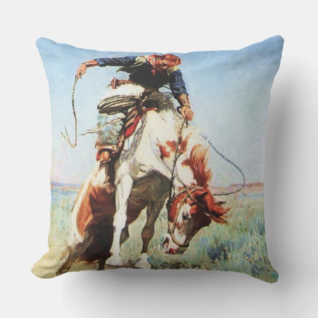 “Bronco Rider” westernkunst van W Herbert Dunton Buitenkussen (Voorkant)